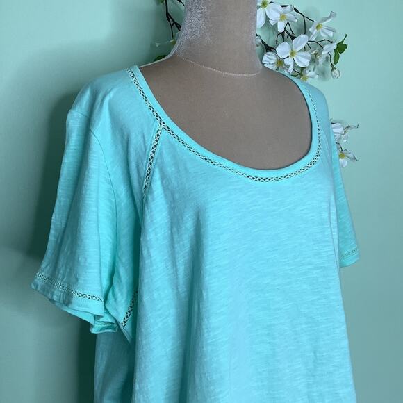 Jones New York Signature Woman Knit Crochet Peekaboo Casual T Shirt Top Mint - Picture 4 of 14